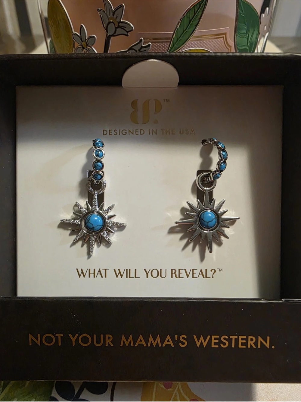 Bomb Party Outlaw Sunburst Drop Earrings with Turquoise Stones